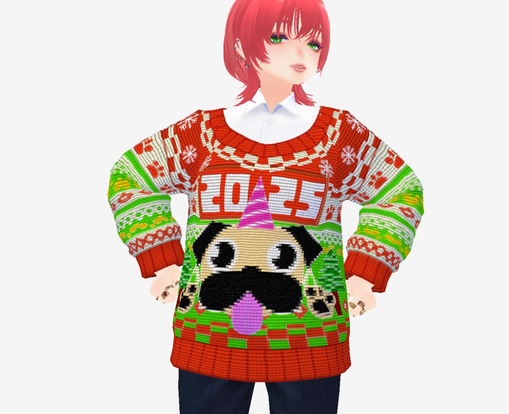 【無料】【VRoid衣装】2025Xmasパグセーター