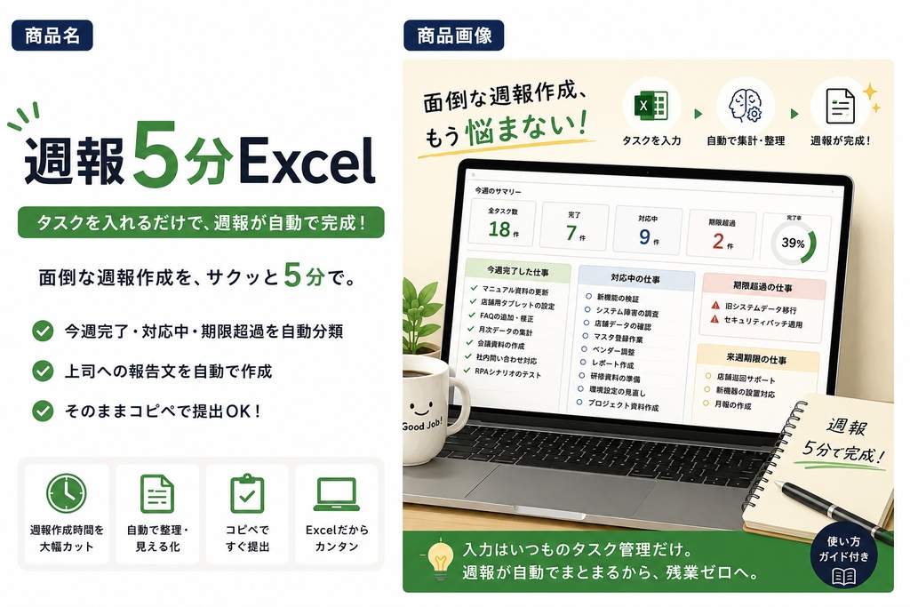 『5分で状況がわかる｜シンプル進捗管理表』