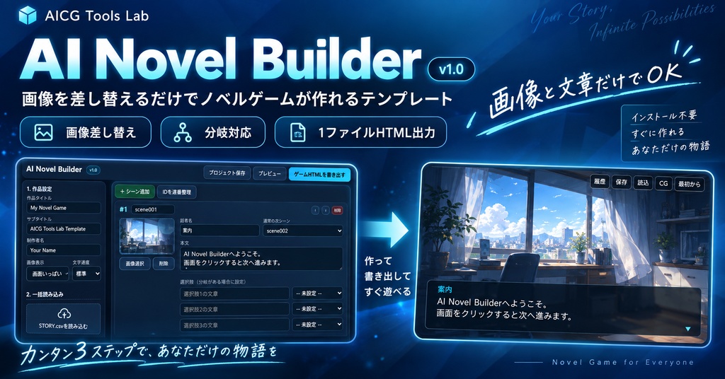 AI Novel Builder|画像を差し替えるだけでノベルゲームが作れるテンプレート