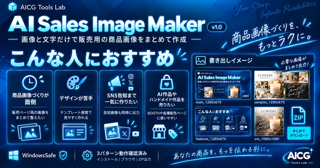 AI Sales Image Maker|商品画像・サンプル・SNS告知を1クリック作成