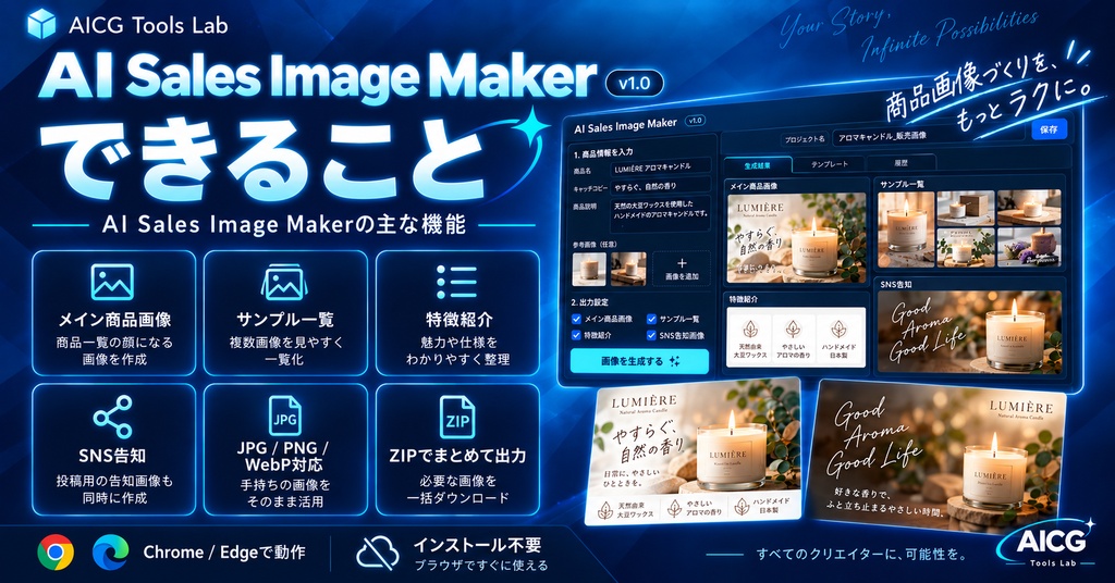 AI Sales Image Maker|商品画像・サンプル・SNS告知を1クリック作成