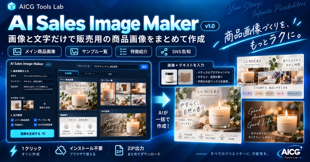 AI Sales Image Maker｜商品画像・サンプル・SNS告知を1クリック作成