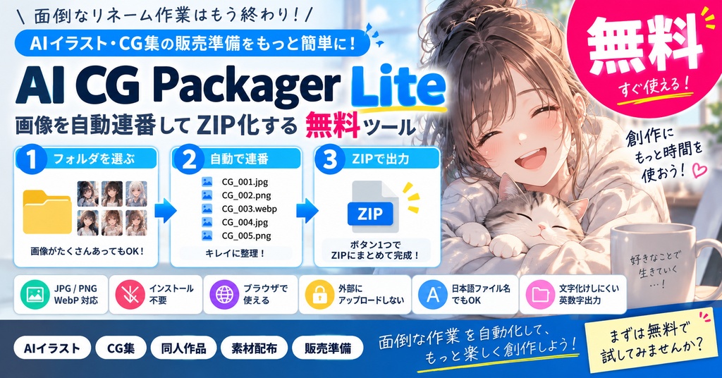 AI CG Packager Lite｜画像を自動連番してZIP化する無料ツール
