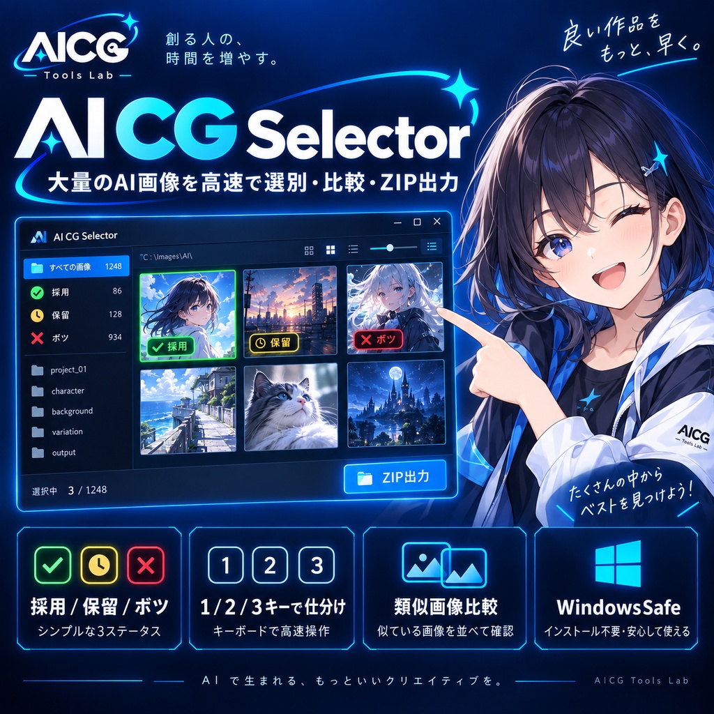 AI CG Selector　大量画像を採用・保留・ボツで高速仕分け