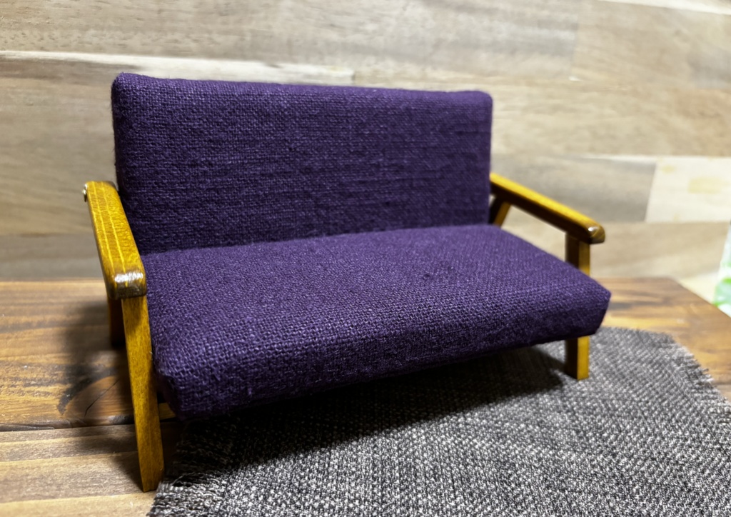 麻のふたりがけソファ**1/12サイズ(オビツ11、ねんどろいどどーるサイズ)