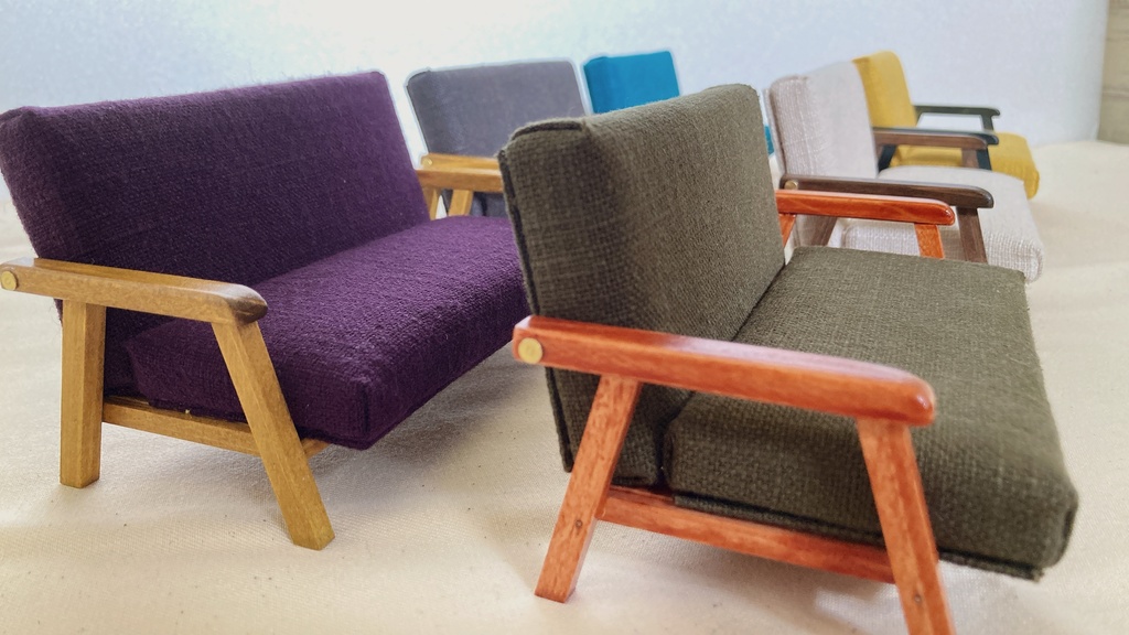 麻のふたりがけソファ**1/12サイズ(オビツ11、ねんどろいどどーるサイズ)