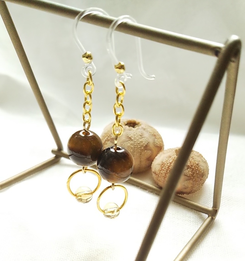 タイガーアイとシトリンの耳飾り
