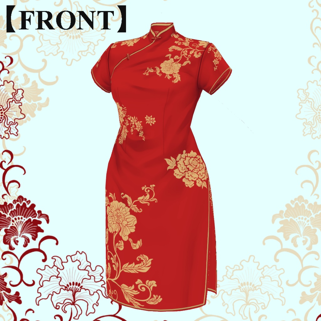【VRoid texture】花柄チャイナドレス_China dress of the floral design-RED-