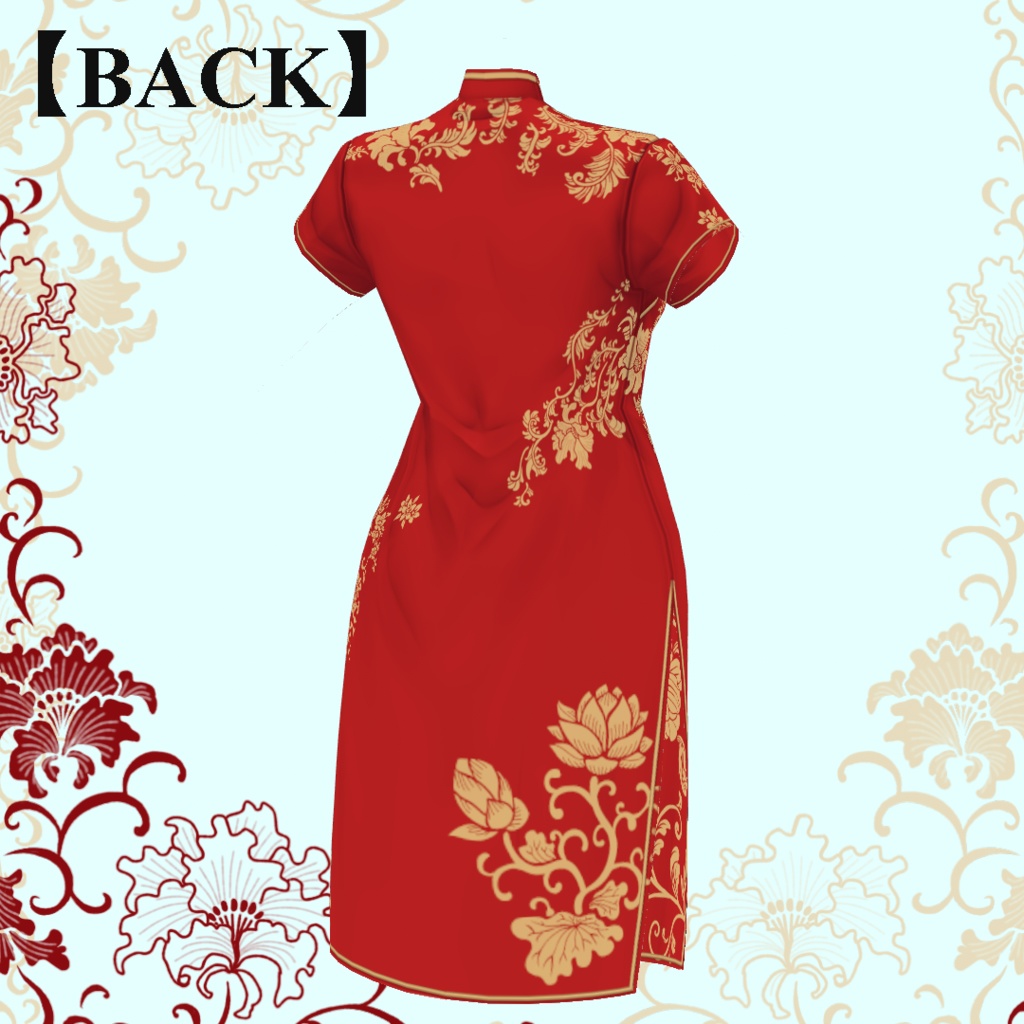 【VRoid texture】花柄チャイナドレス_China dress of the floral design-RED-