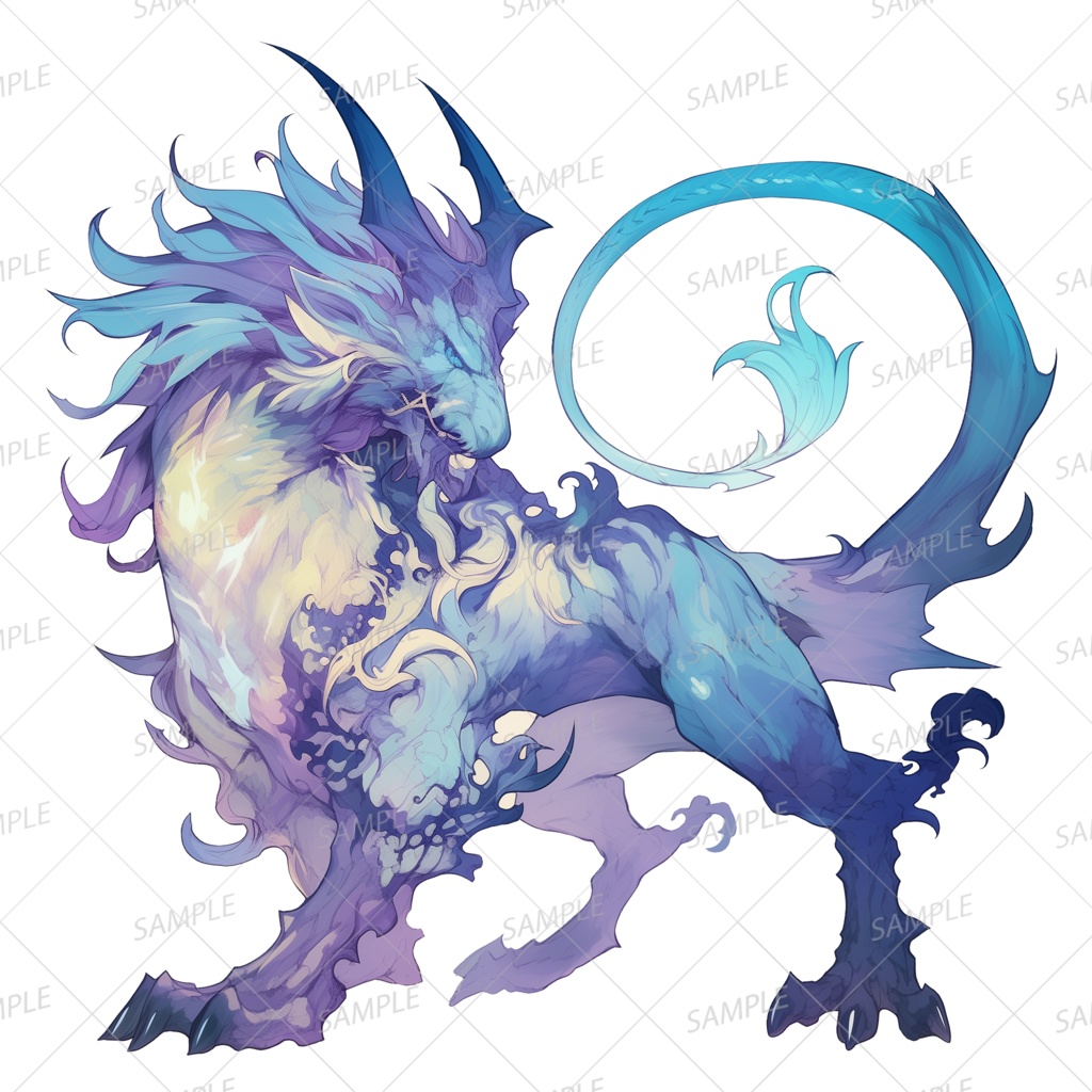 【神話生物】輝く青炎の龍獣_透過