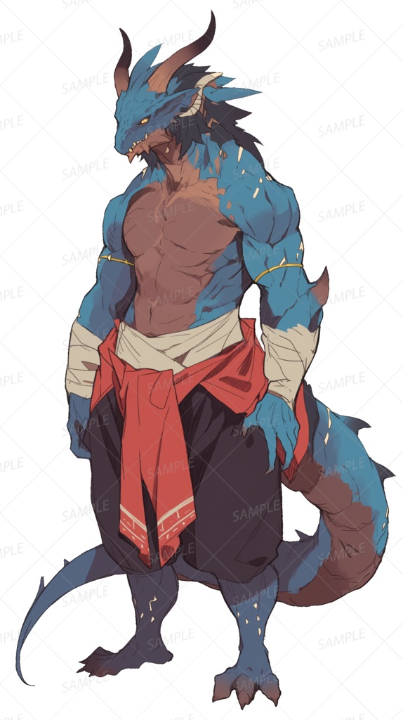 【神話生物】闇夜を裂く蒼き鱗の格闘家_立ち絵透過