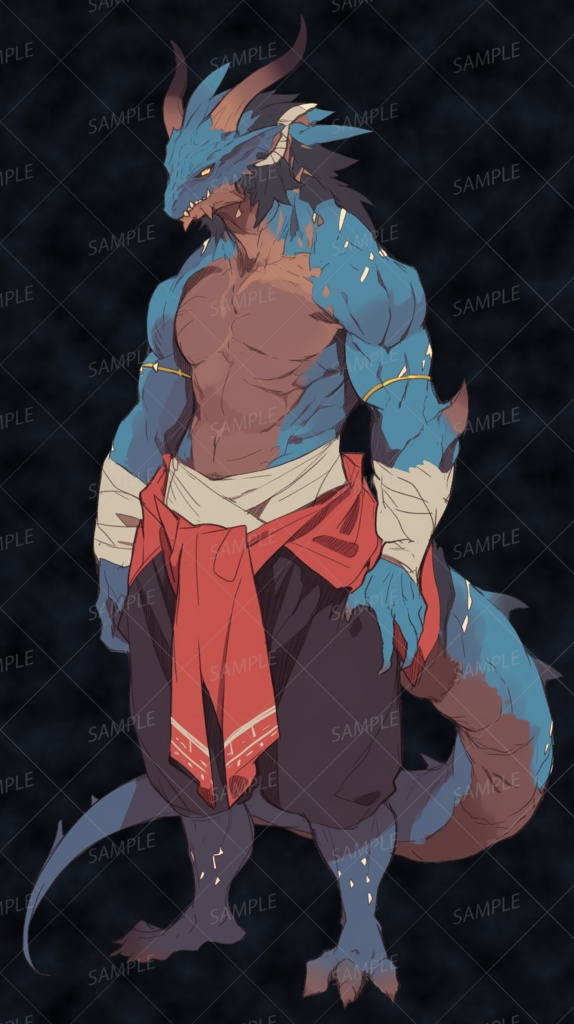 【神話生物】闇夜を裂く蒼き鱗の格闘家_立ち絵透過