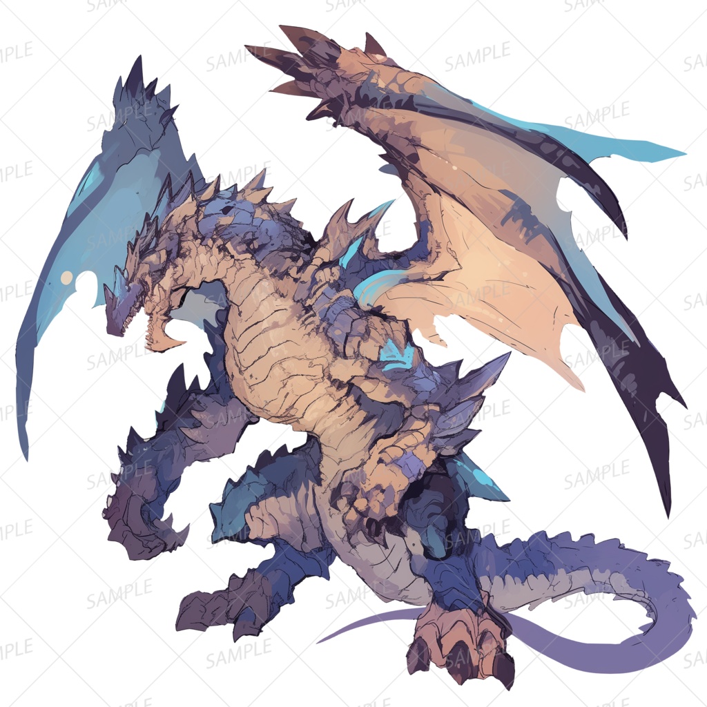 【神話生物】大地を裂く蒼き鋼の大翼龍_透過