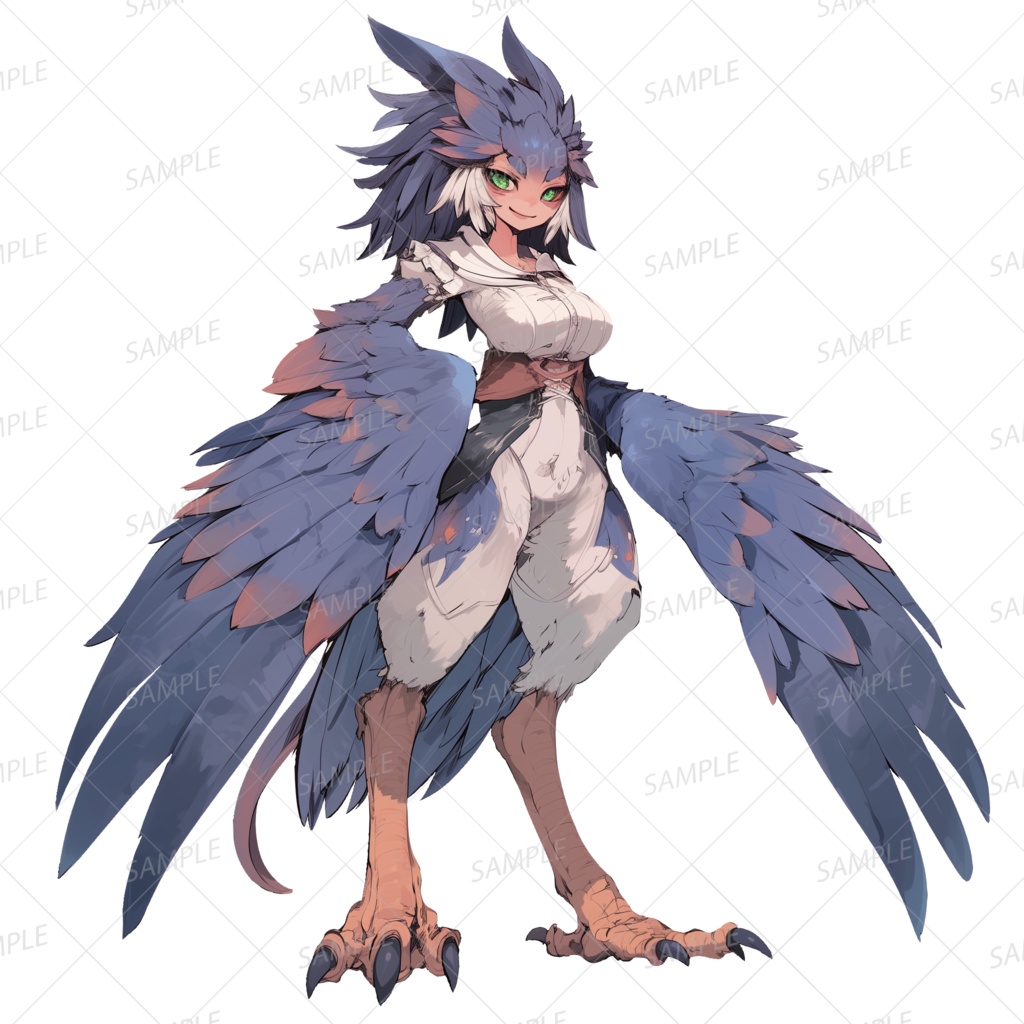 【神話生物】蒼翼の風裂きハーピー_透過