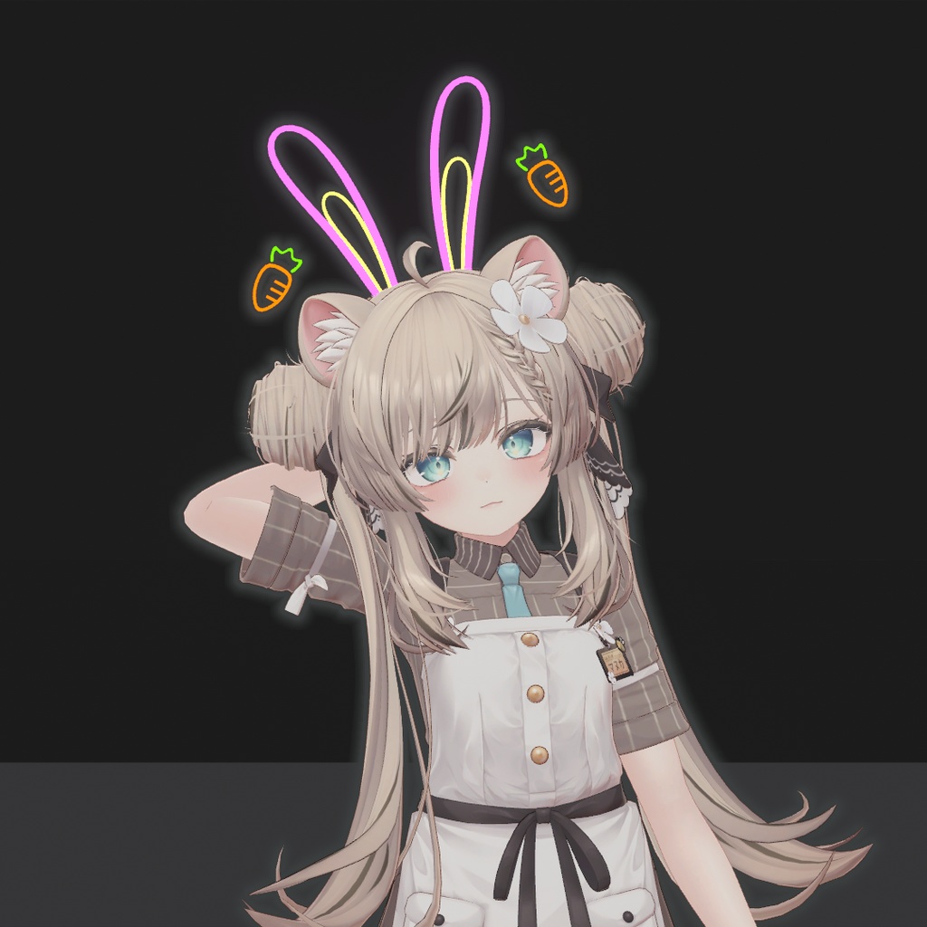 【VRC想定】光るうさ耳 / 髪飾りセット【全アバター対応】