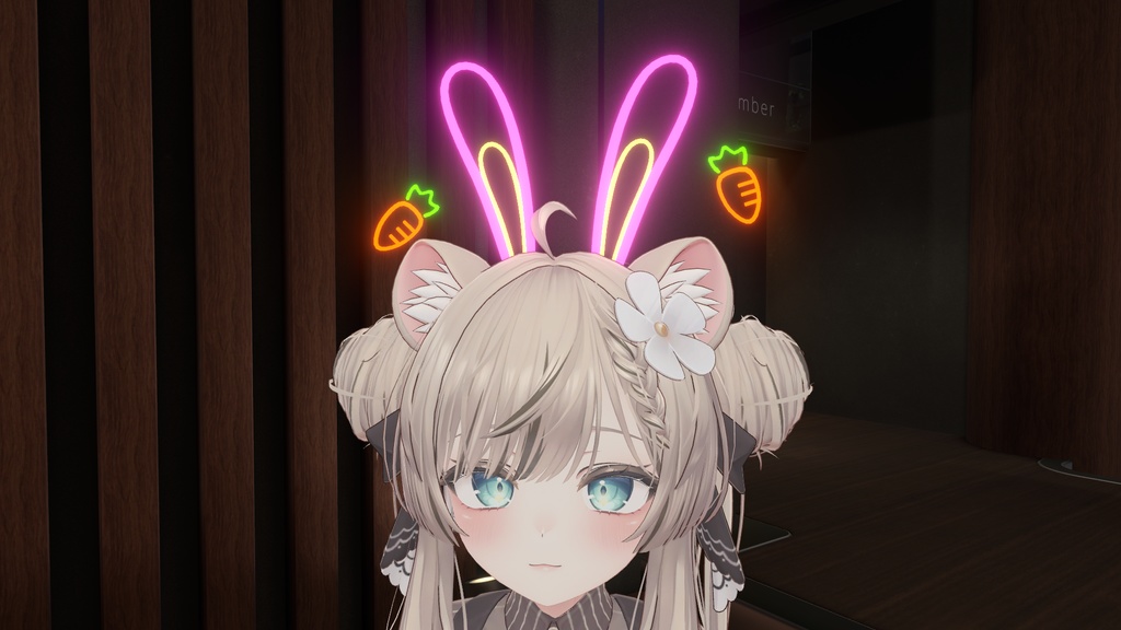 【VRC想定】光るうさ耳 / 髪飾りセット【全アバター対応】