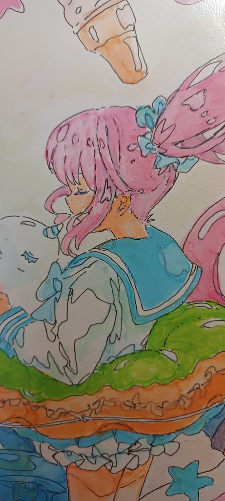 【手描き水彩画イラスト】ドーナツ浮き輪【水彩・ペン・色鉛筆】