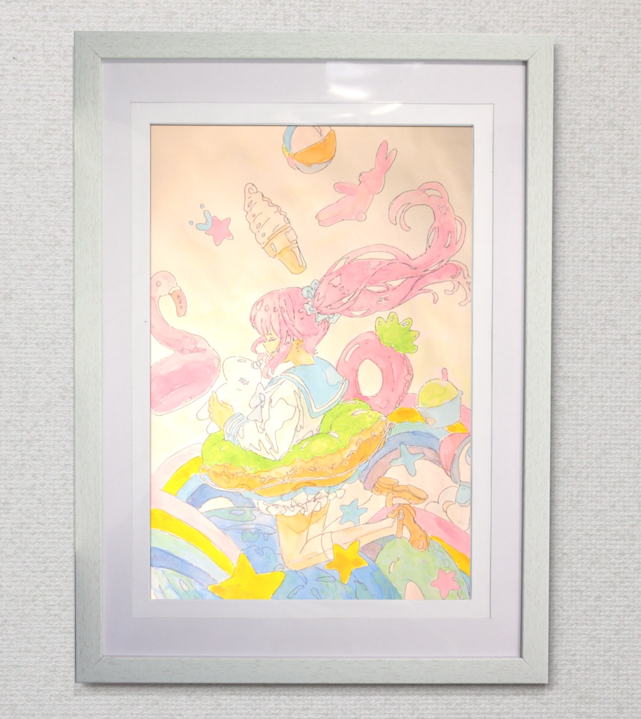 【手描き水彩画イラスト】ドーナツ浮き輪【水彩・ペン・色鉛筆】