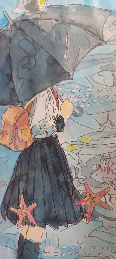 【手描き水彩画イラスト】雨傘【水彩・ペン・色鉛筆】