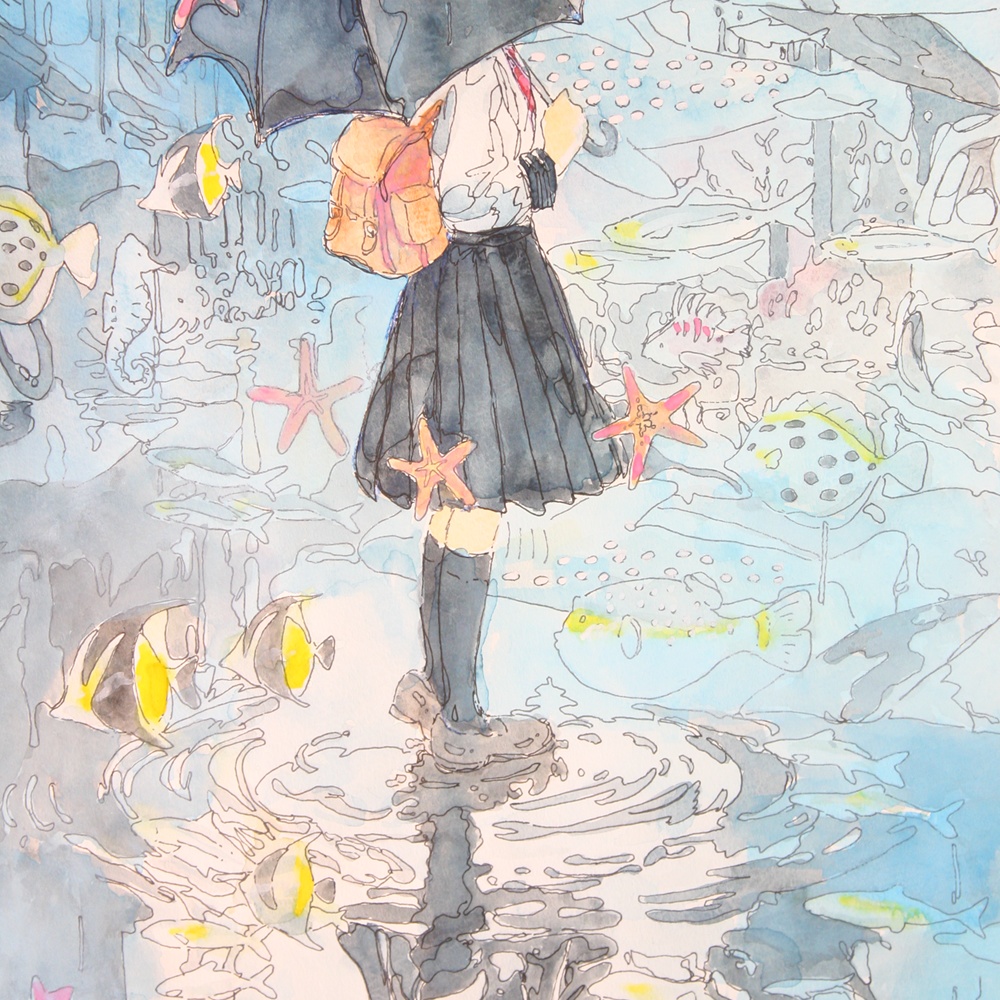 【手描き水彩画イラスト】雨傘【水彩・ペン・色鉛筆】