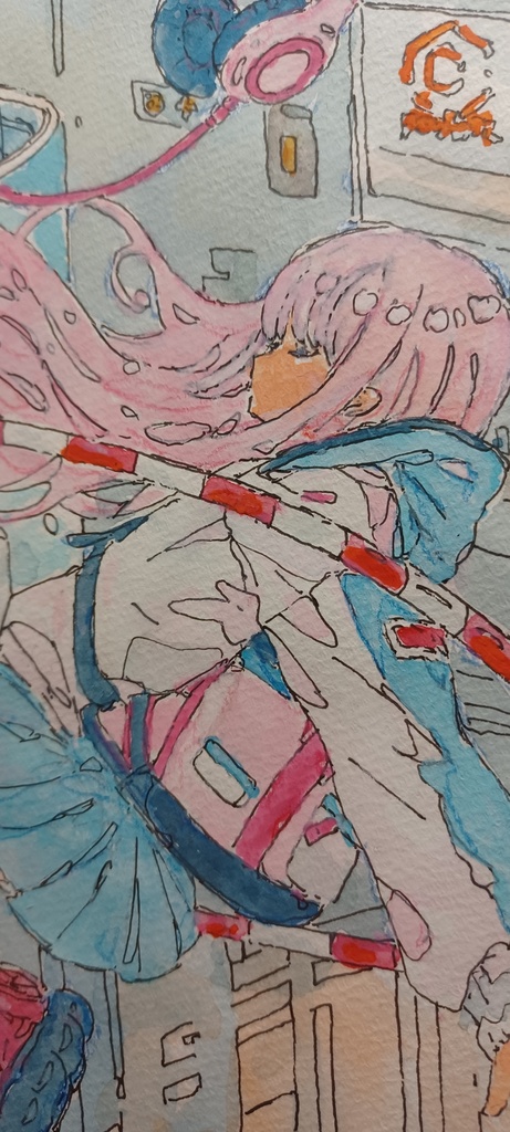 【手描き水彩画イラスト】摩天楼の眩暈【水彩・ペン・色鉛筆】