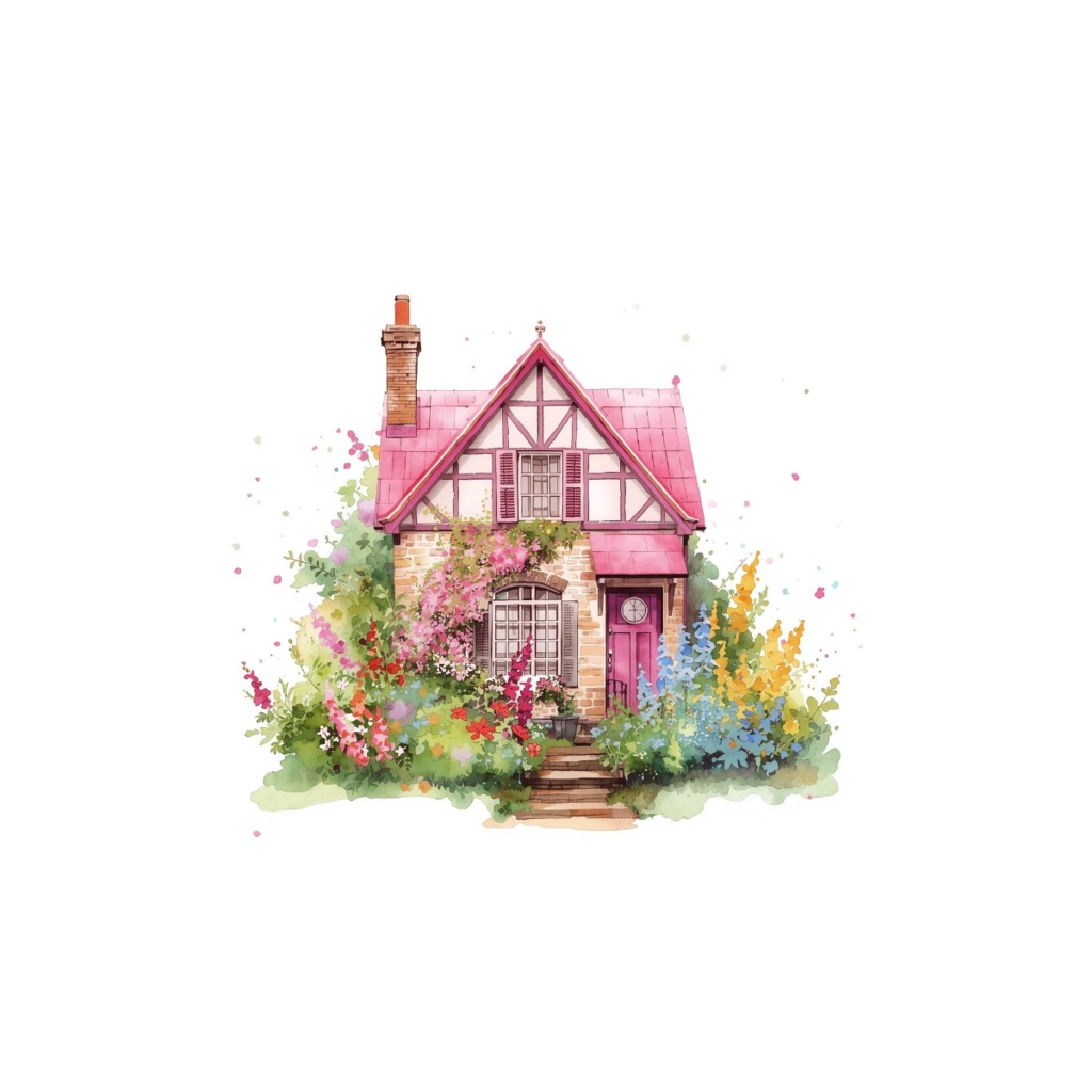 水彩ピンクのルノルマン・シンボルアイコンセット:全36種(透過背景・PNG形式)