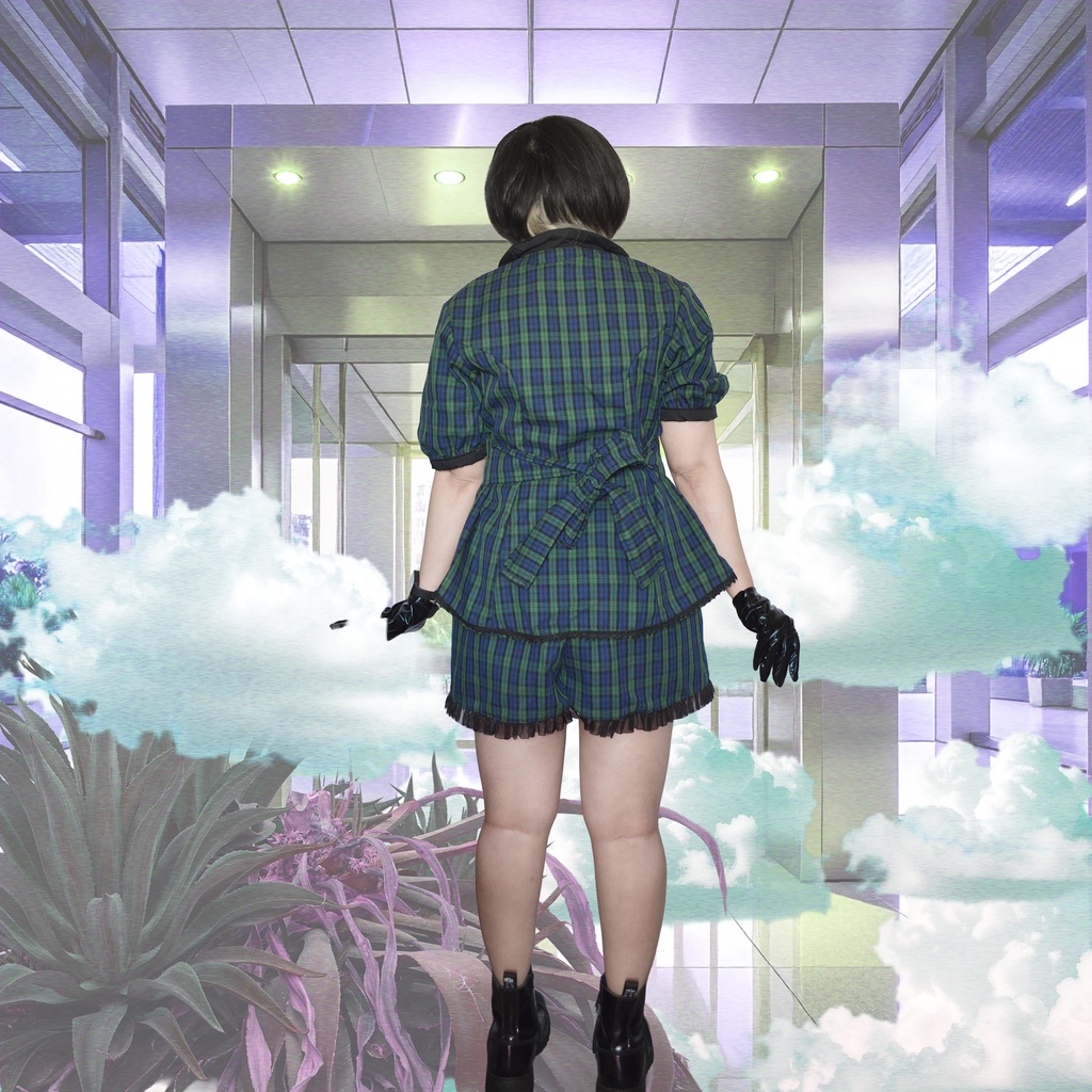 【1点物】案内係チェック柄 セットアップ(トップス+ショートパンツ)