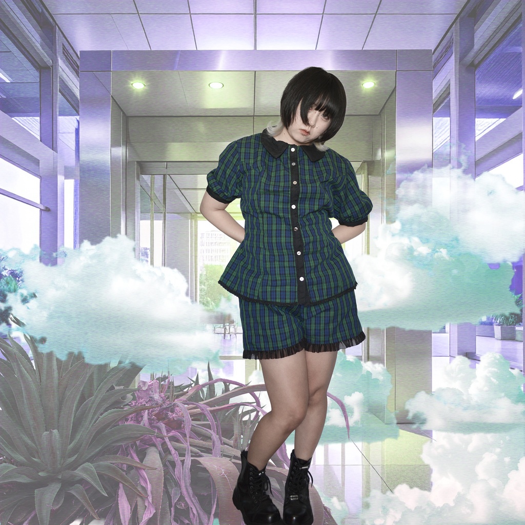 【1点物】案内係チェック柄 セットアップ(トップス+ショートパンツ)