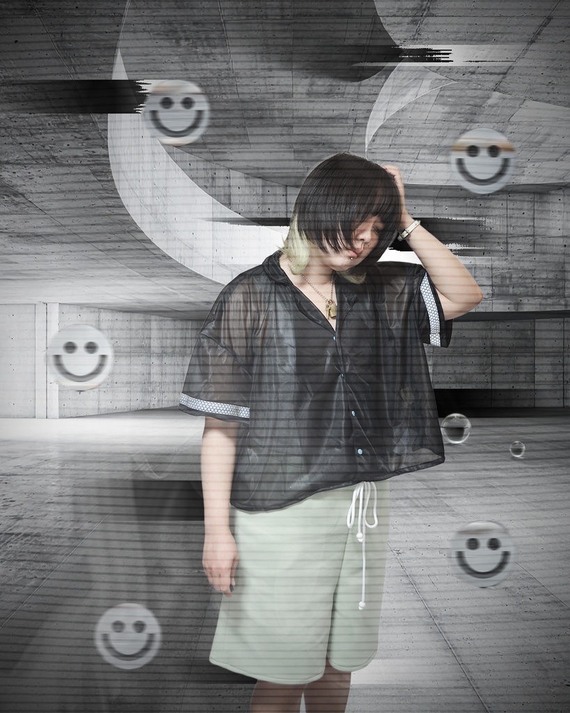 居座り開襟シャツ(黒)