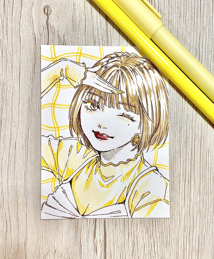 ミニアナログイラスト原画(イエローガール)
