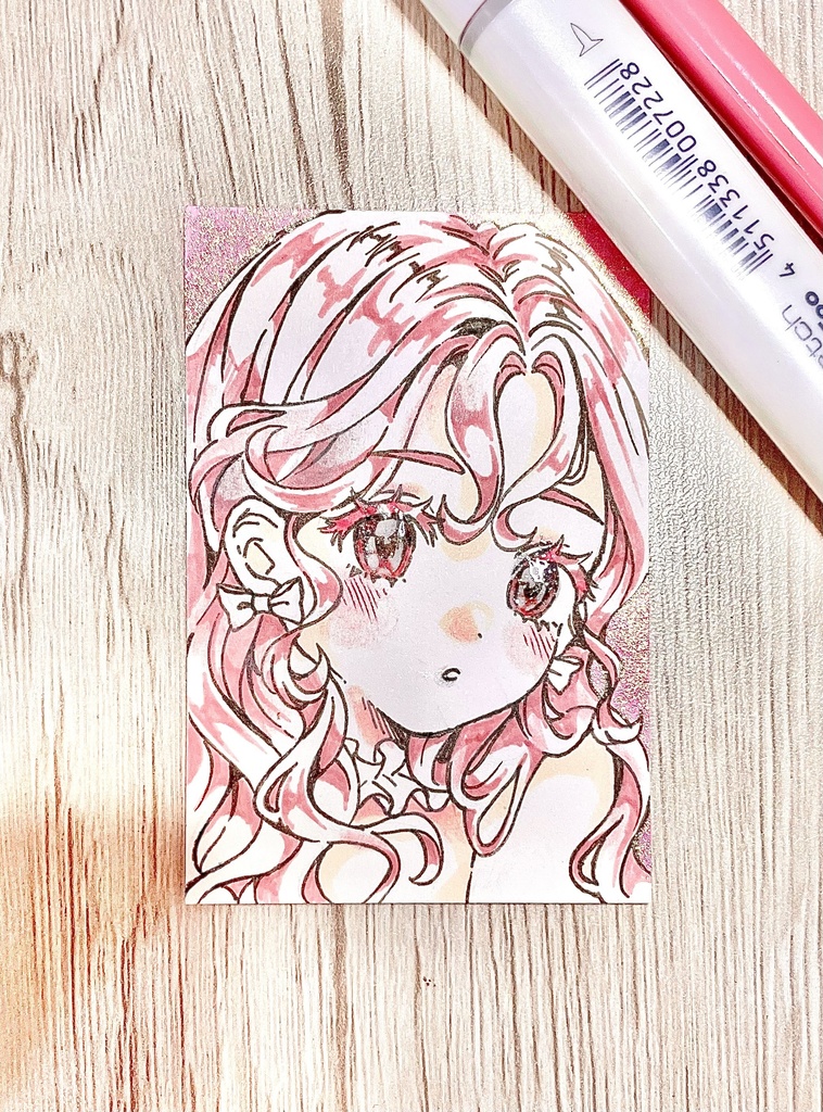 ミニアナログイラスト原画(ピンクガール)