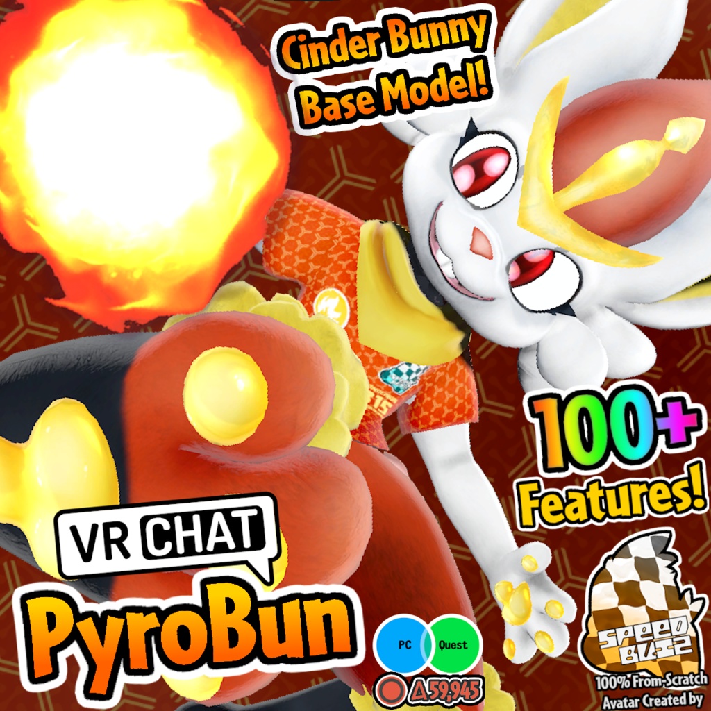 PyroBun v1.1 - VRChat 火のウサギ Cinder Bunny アバターベース Base Model