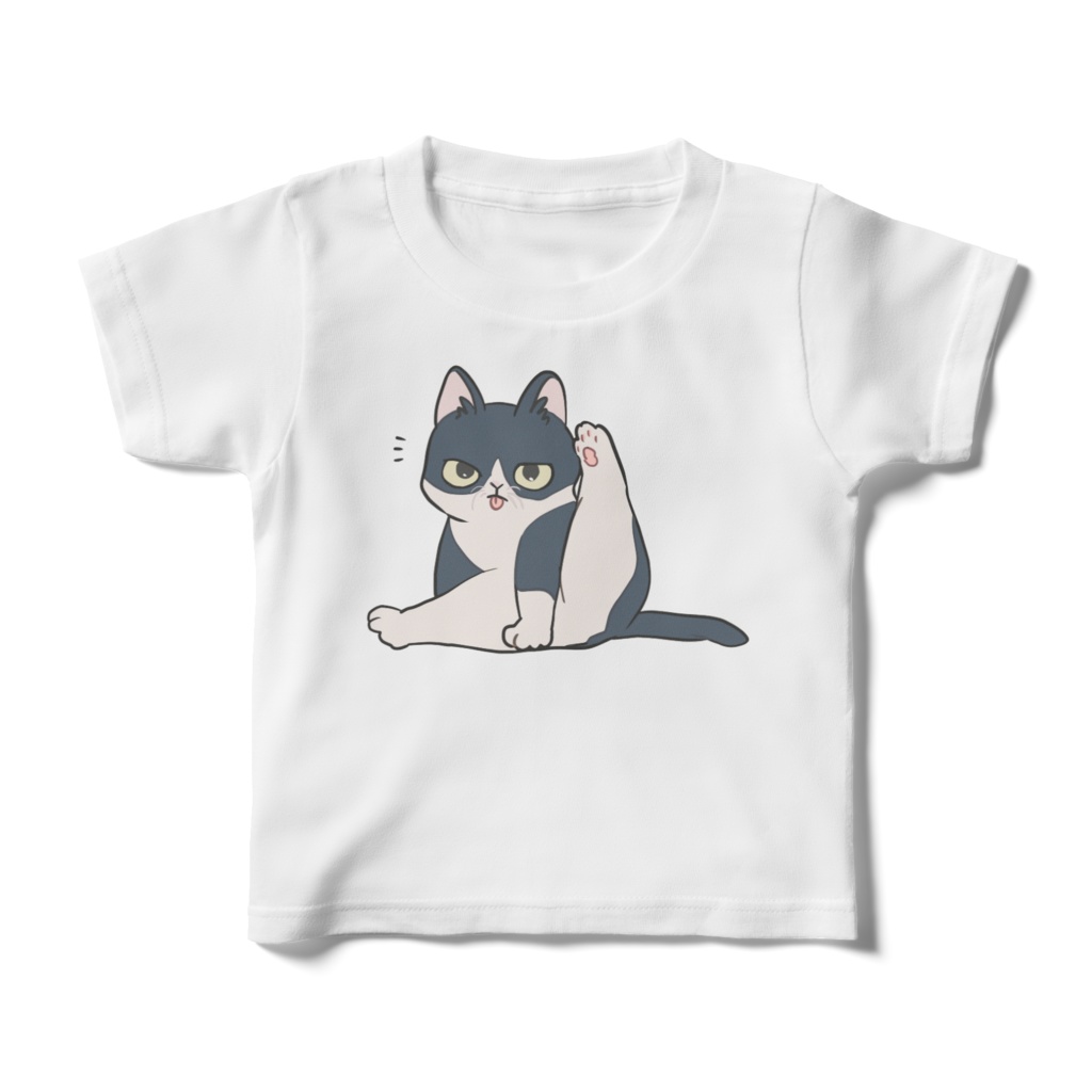 はちわれねこ(毛づくろい)/白Tシャツ - キッズ