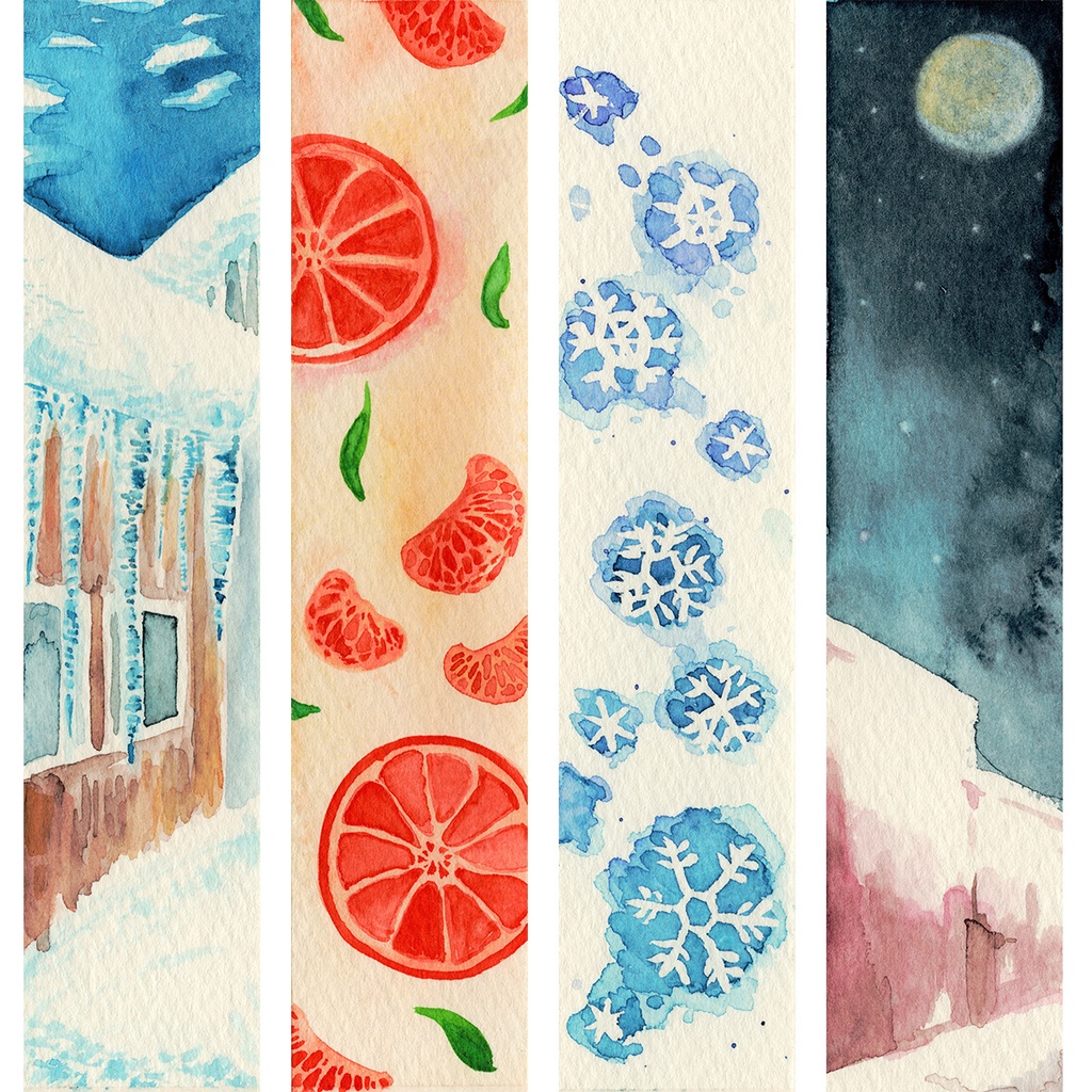 水彩原画しおり『冬の切れ端』