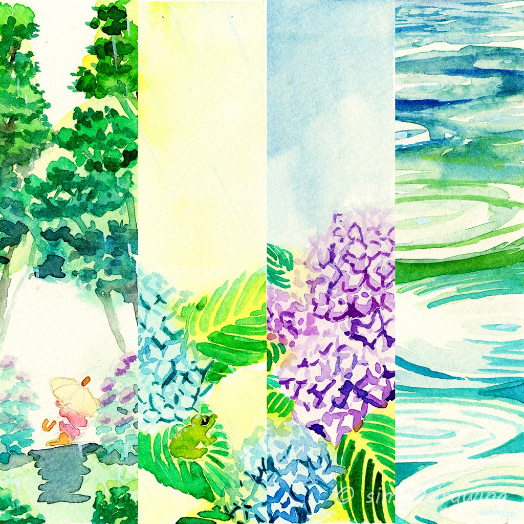 水彩原画しおり『梅雨のしおり』