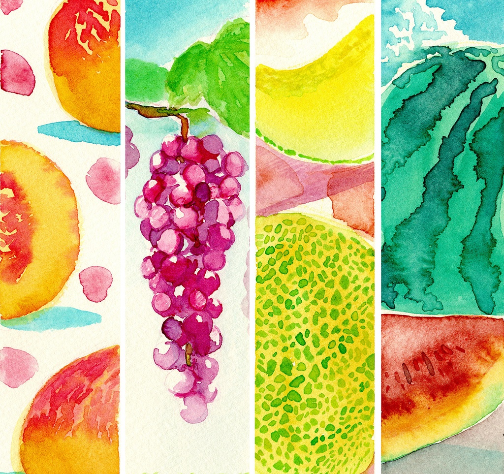 水彩原画しおり『夏の果物のしおり』