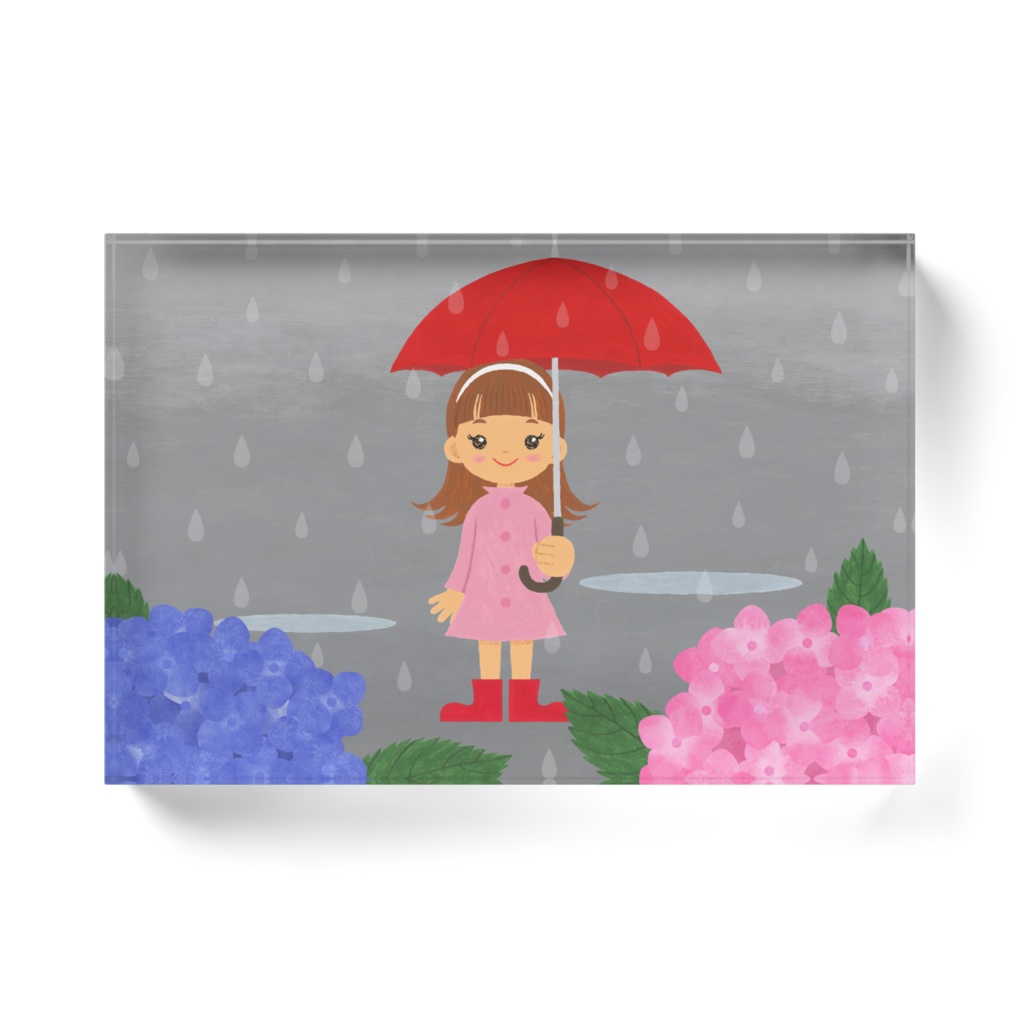 Girl and hydrangea in the rain