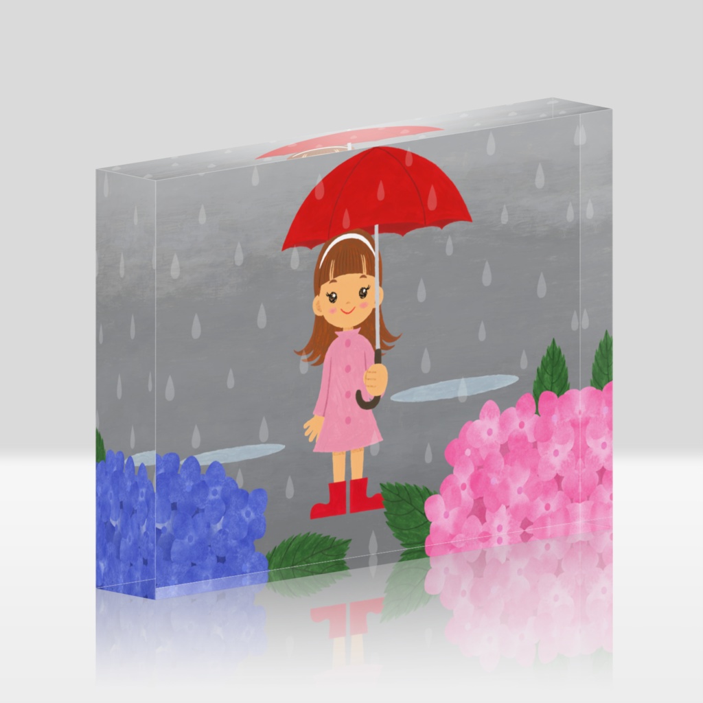 Girl and hydrangea in the rain