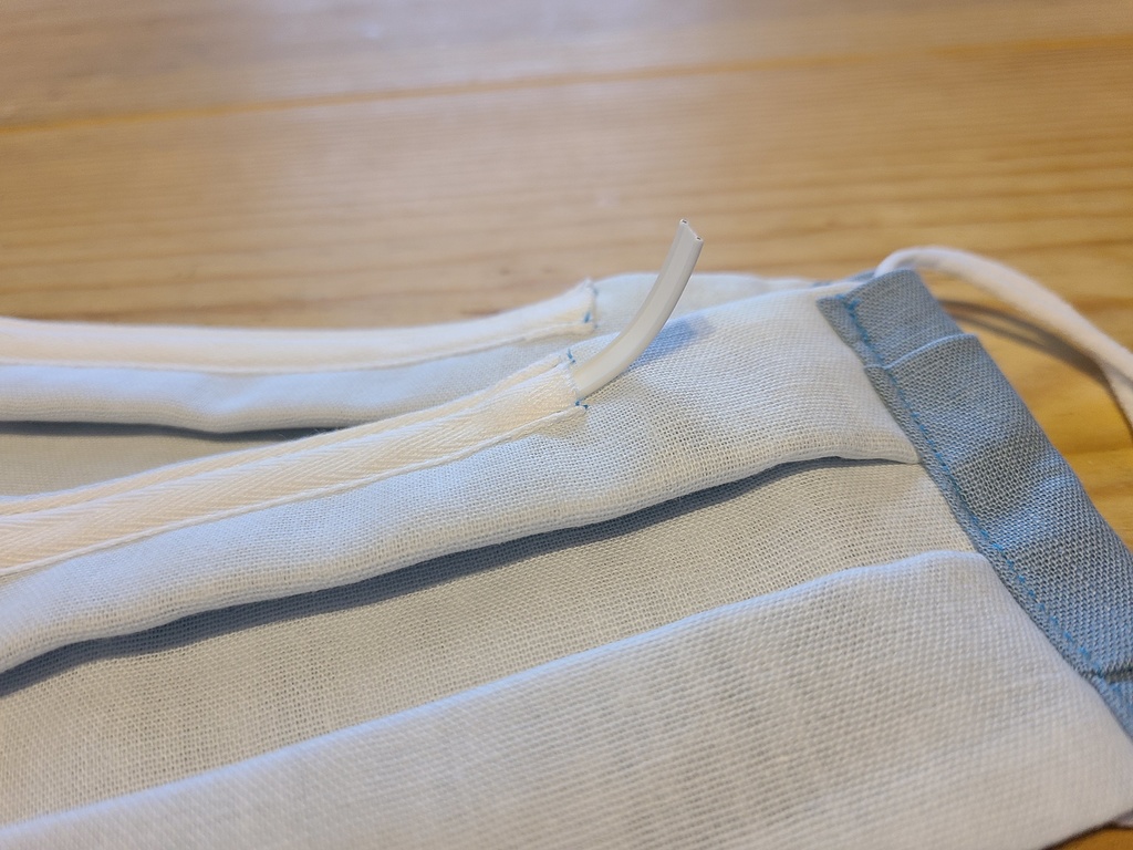 取り外し可能!ノーズフィット付き夏用マスク 綿麻爽やかblue