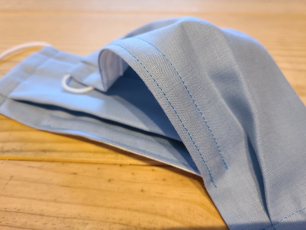 取り外し可能!ノーズフィット付き夏用マスク 綿麻爽やかblue