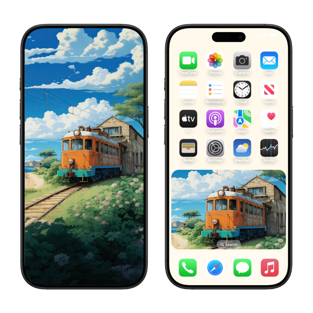 ジブリ風 夏の列車 壁紙セット|アニメ風 景色 デジタルダウンロード|スマホ・タブレット・PC・折りたたみスマホ対応|ロック画面&ホーム画面