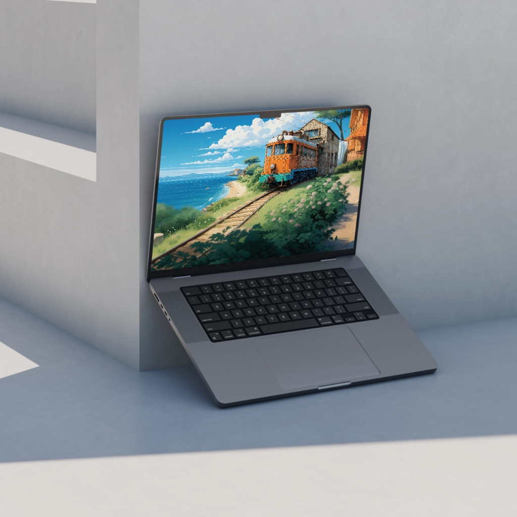 ジブリ風 夏の列車 壁紙セット|アニメ風 景色 デジタルダウンロード|スマホ・タブレット・PC・折りたたみスマホ対応|ロック画面&ホーム画面