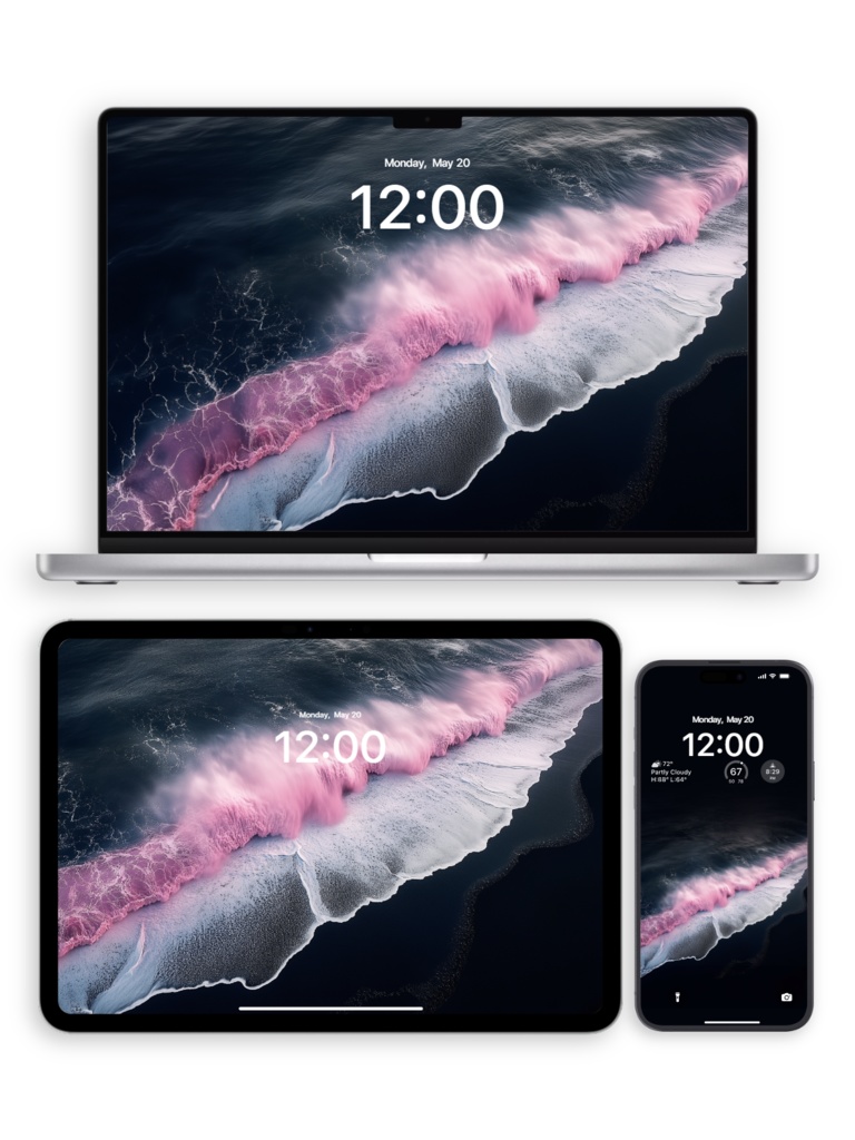 ピンクの海の波 壁紙セット|8枚セット|ライブ壁紙(iOS17以上 & Android)+静止画壁紙(スマホ・タブレット・PC)