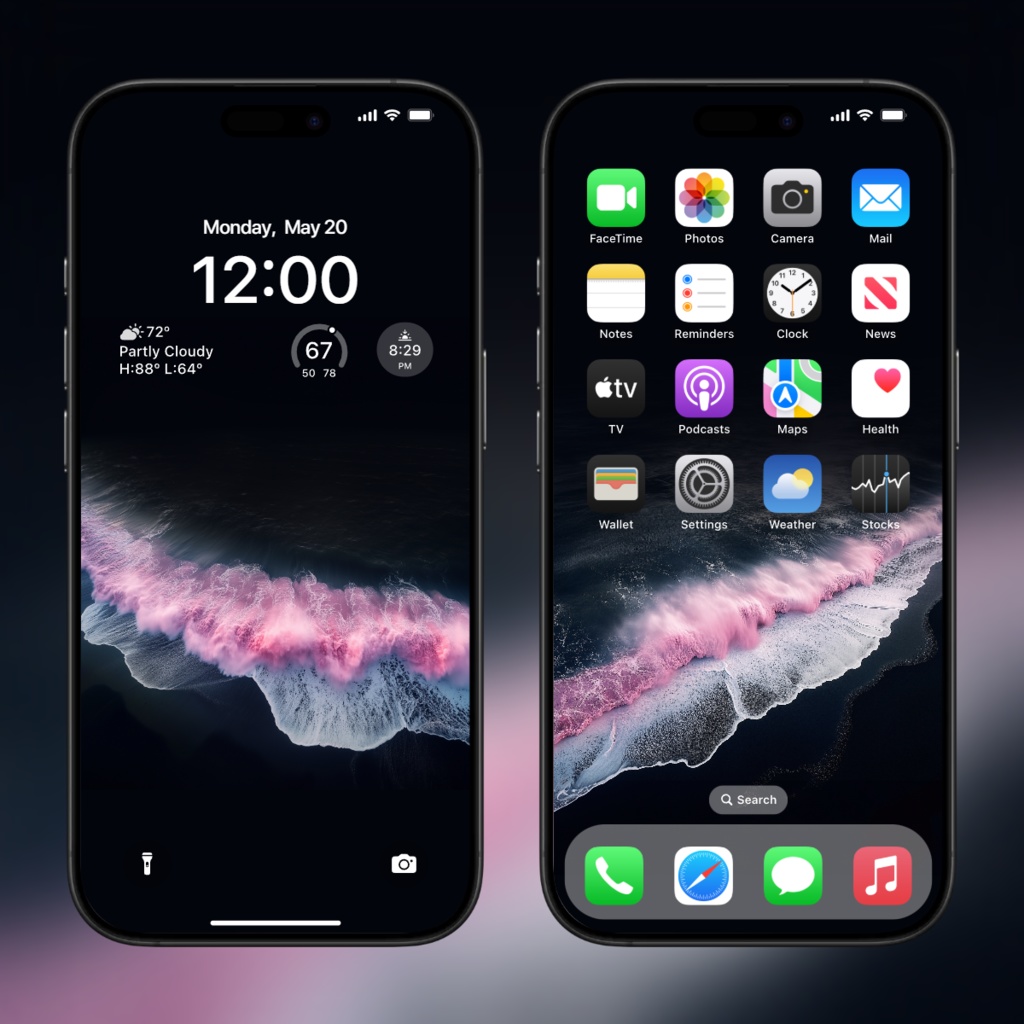 ピンクの海の波 壁紙セット|8枚セット|ライブ壁紙(iOS17以上 & Android)+静止画壁紙(スマホ・タブレット・PC)