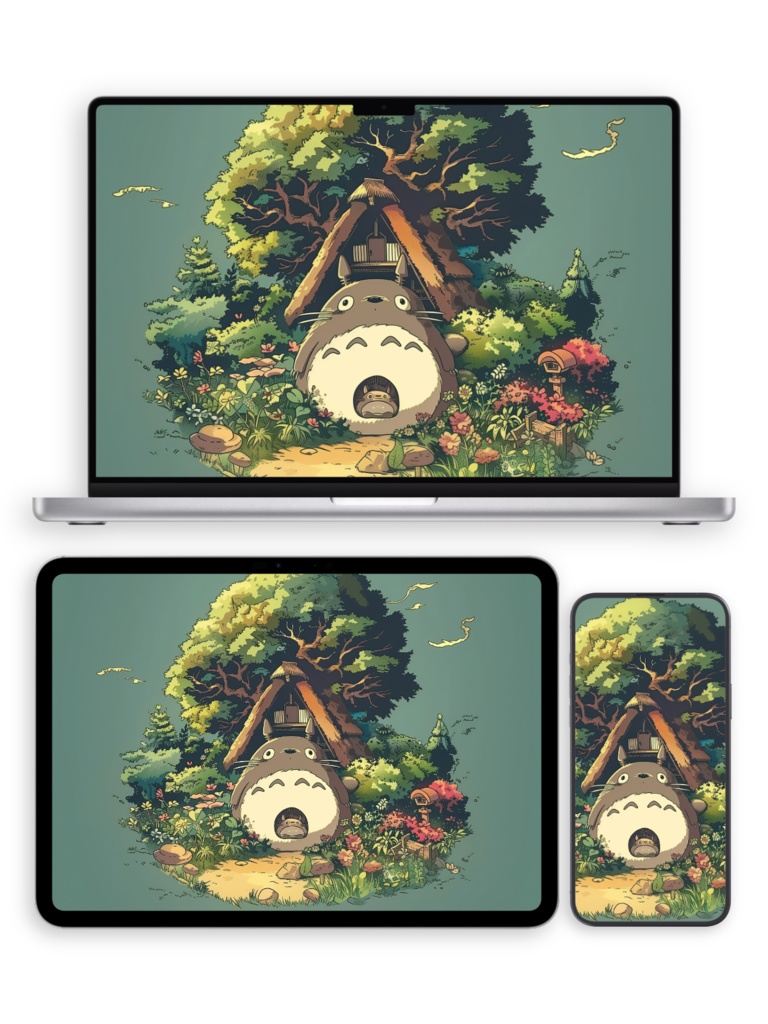 となりのトトロ 壁紙セット|ジブリ風 デジタルダウンロード|デスクトップ・タブレット・スマホ・折りたたみスマホ対