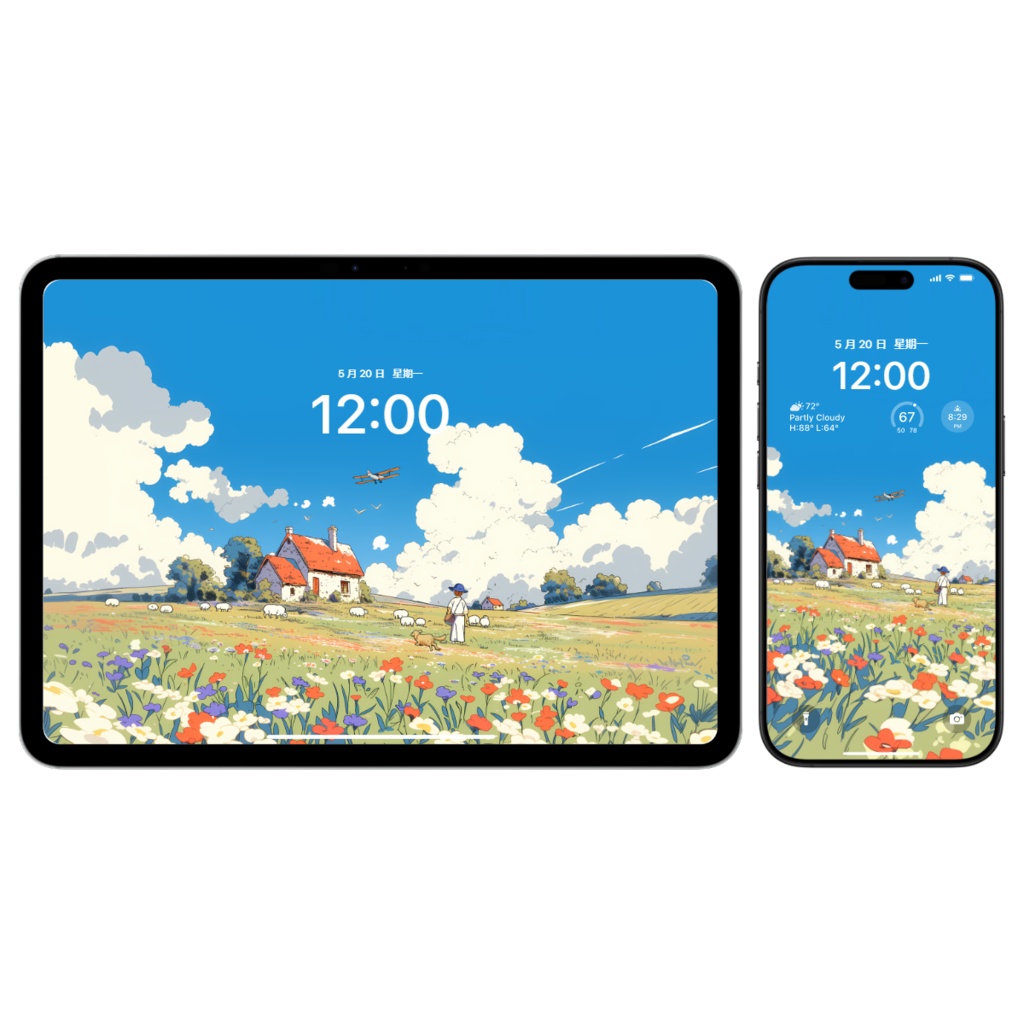 宮崎駿 牧羊少年 壁紙セット|ジブリ風 牧歌的な風景|デスクトップ・タブレット・スマホ・折りたたみスマホ対応|デジタルダウンロード