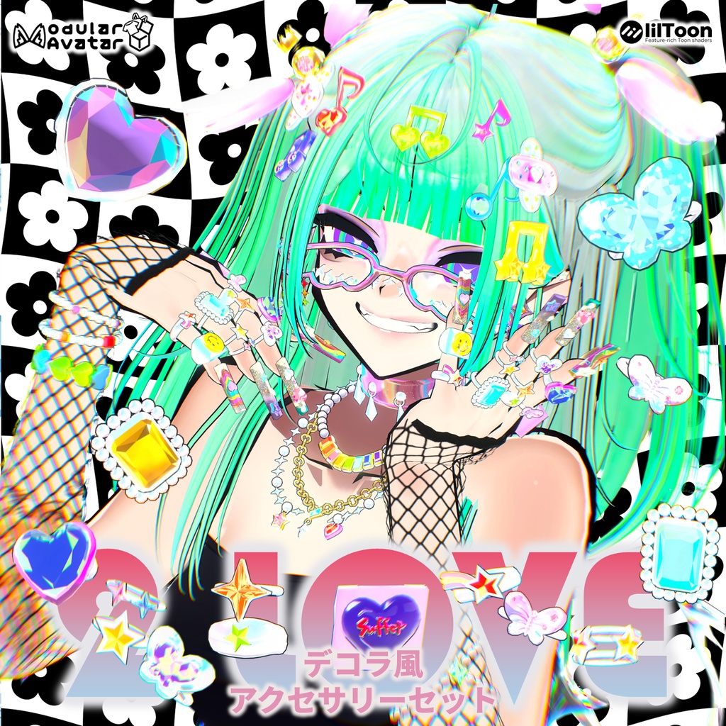 【VRCHAT】✨2 LOVE✨ デコラ風アクセサリーセット【SiuSiu対応】