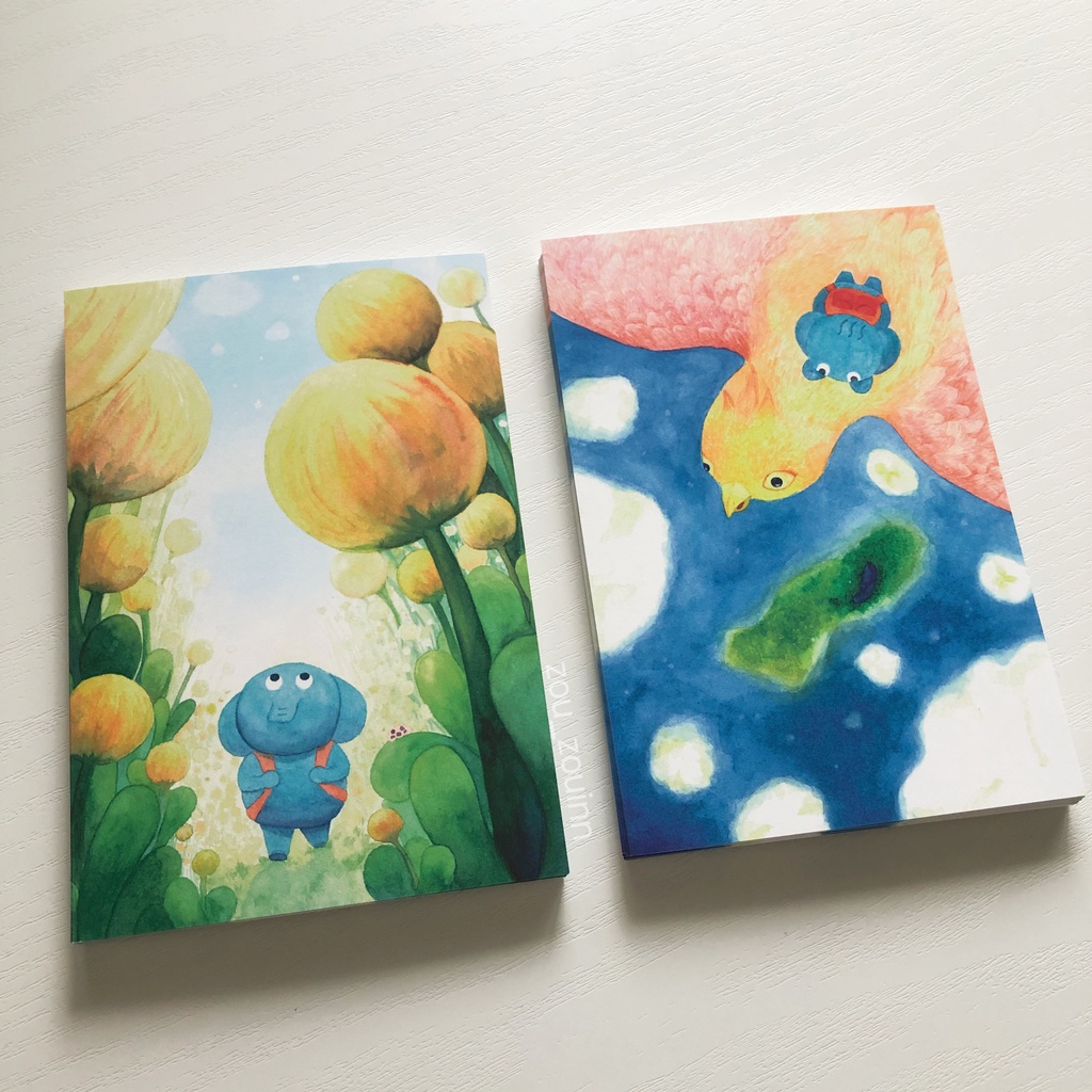 ポストカード　シリーズイラスト「ゾウちゃんの大冒険」2枚セット