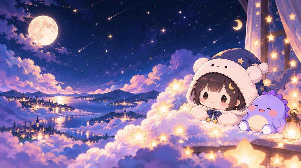 よぞらちゃんと星降る夜｜PC壁紙