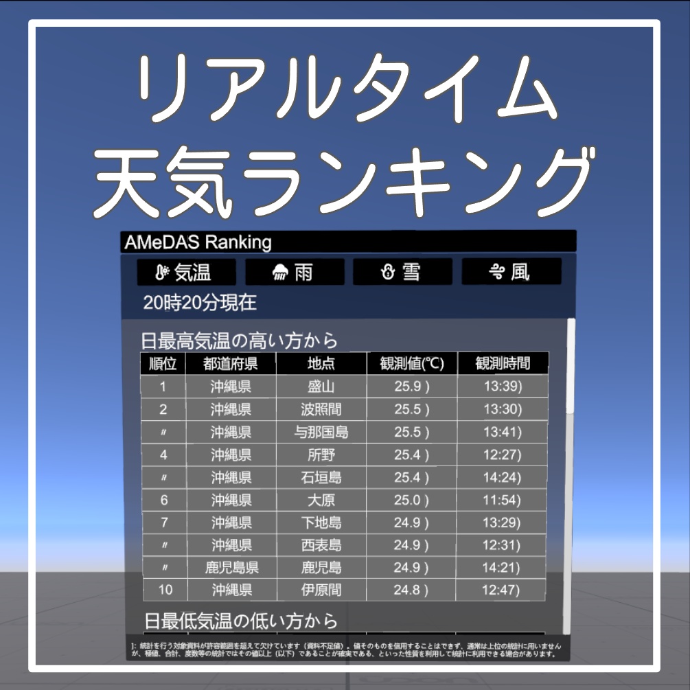 【無料】リアルタイム天気ランキング【VRChatワールドギミック】